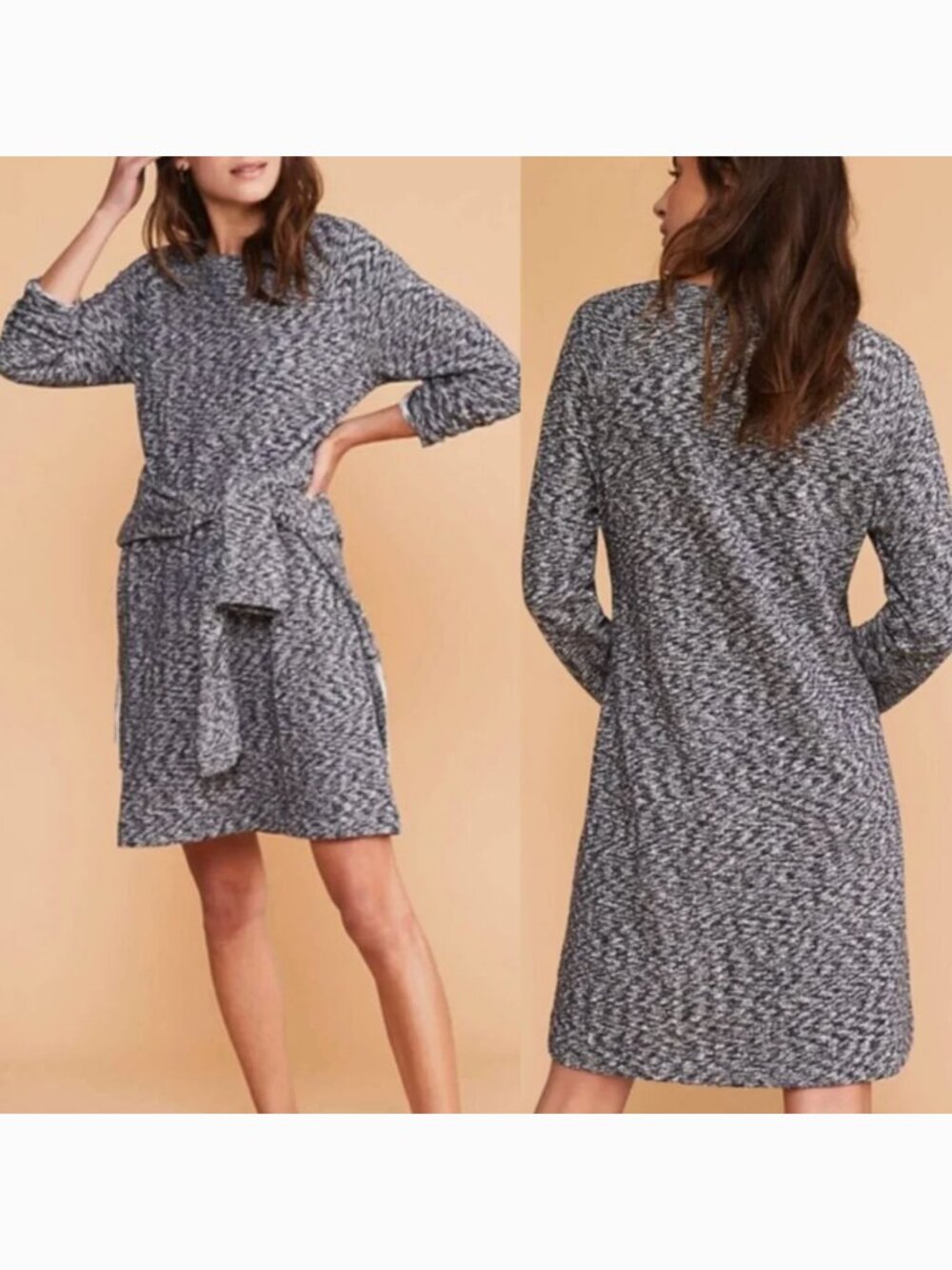 LOU GREY Marlknit Dress Navy Blue White Shift Sweaterdress Sweater Dress Medium